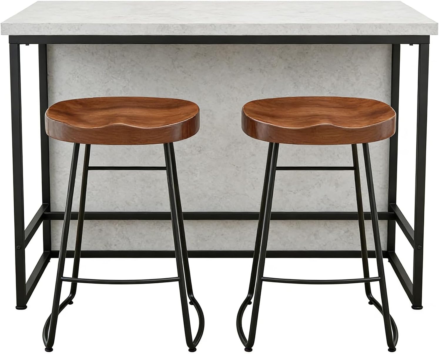 Solid Wood Bar Stools Set of 2, Counter Height Kitchen Island Chairs with Metal Frame, 350 lbs Capacity, Style G 25.6" Height for Home Bar & Dining Room