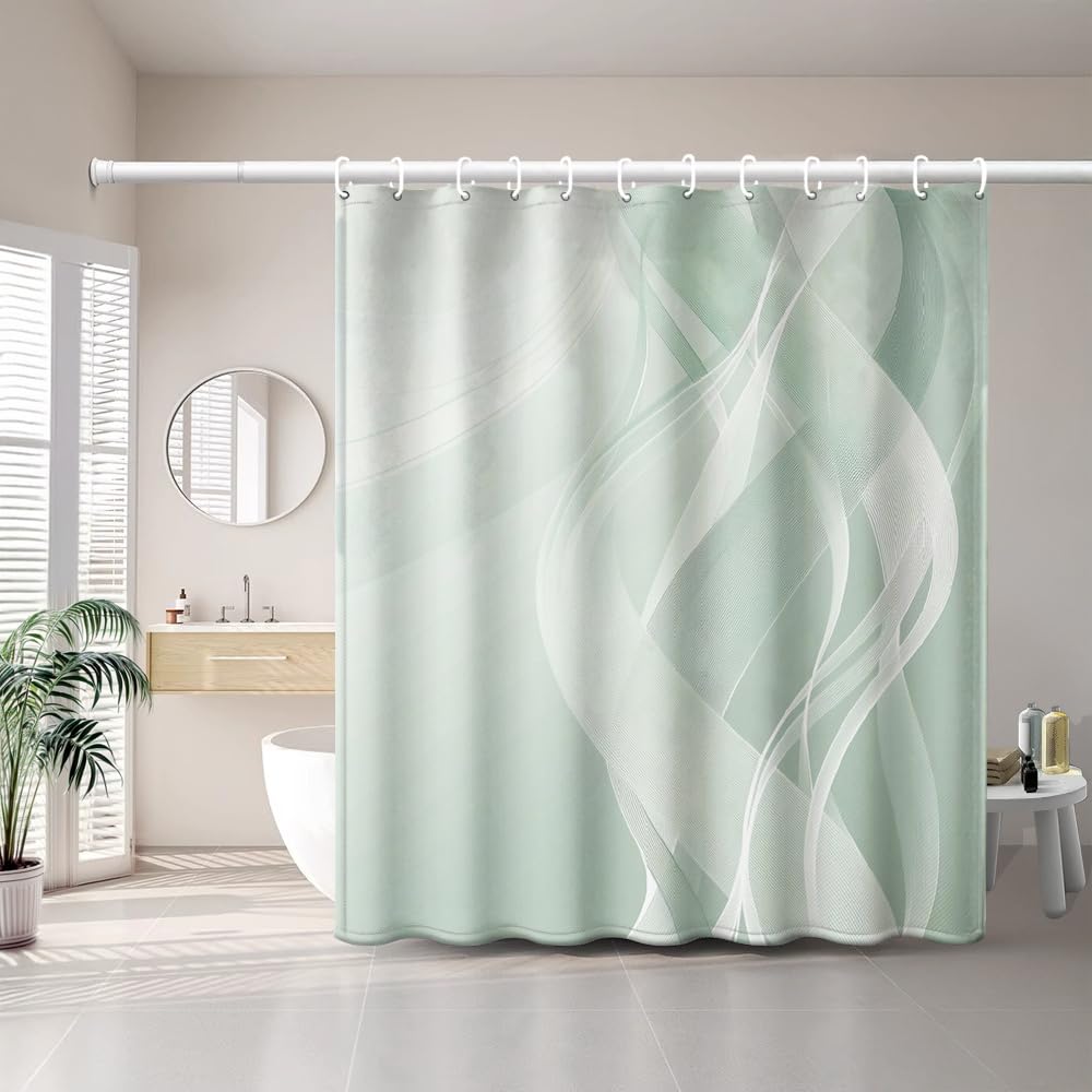 Rideau de douche imperméable vert clair anti-éclaboussures avec crochets de fixation