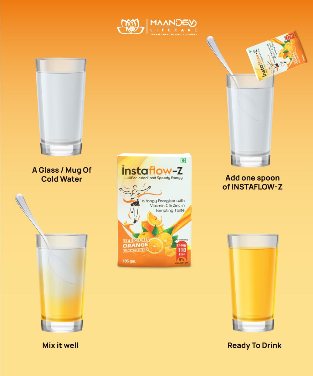 Instaflow Z | Daily Multivitamin Powder for Men & Women | Orange Flavored | Supports Energy, Immunity & Overall Wellness | With Vitamin C, Zinc & Antioxidants (105 gm) Instaflow Z | Daily Multivitamin Powder for Men & Women | Orange Flavored | Supports Energy, Immunity & Overall Wellness | With Vitamin C, Zinc & Antioxidants (105 gm)