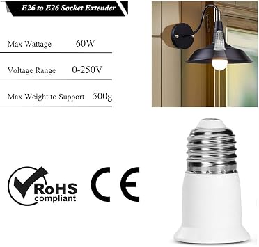E26 Socket Extender - 3CM/1.2 Inch Light Socket Extension, 4-Pack