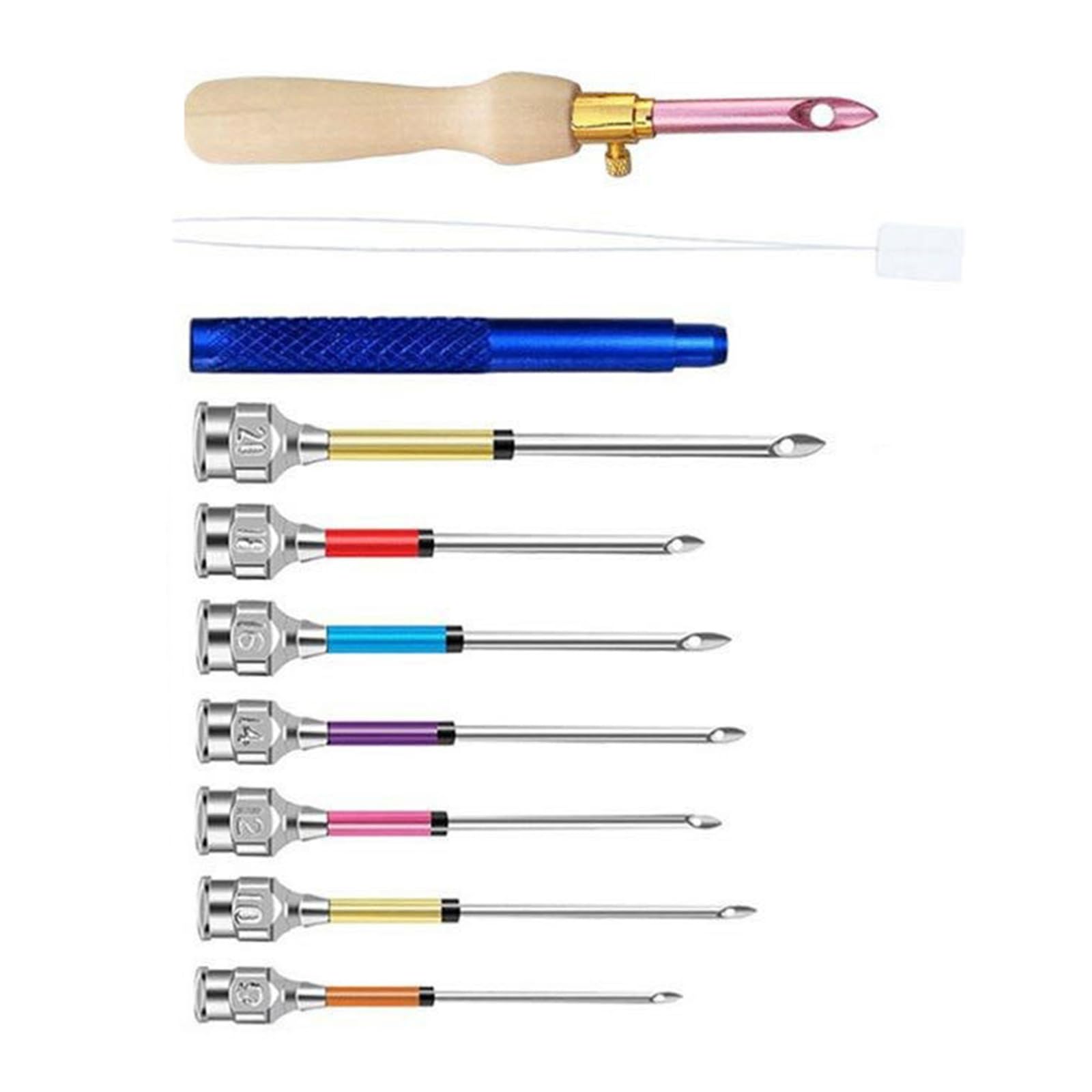 10Pcs Embroidery Punching Needle Set Wood Handle Tool with 7 Size Tip and Threader Set for Embroidery