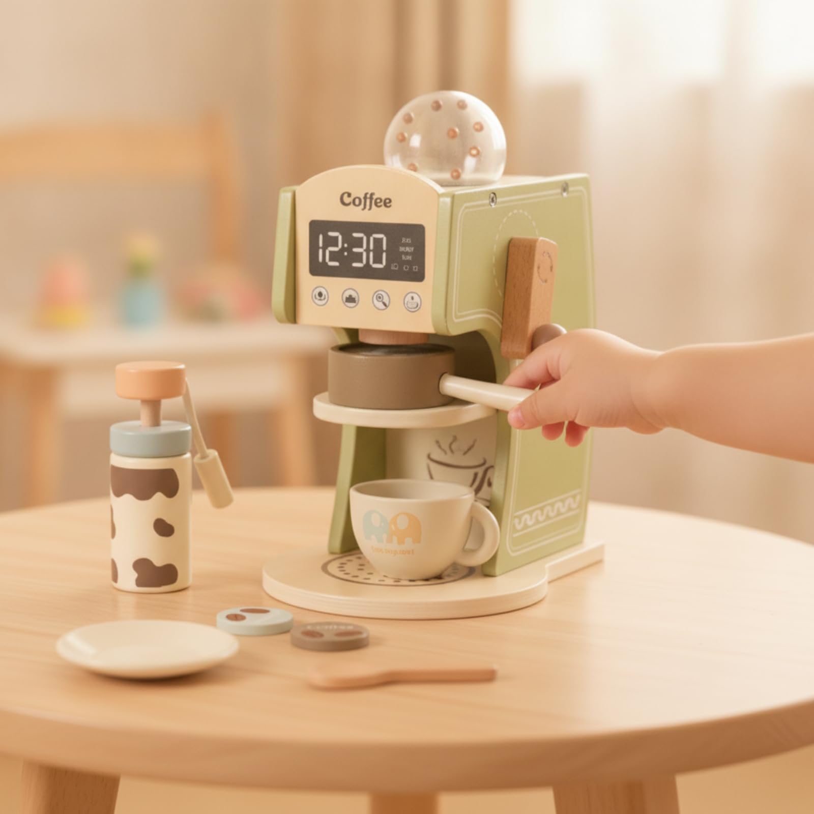 Harilla Macchinetta del caffè in Legno con Accessori Creativo Macchina del caffè Giocattolo Durevole Set da Caffettiere Giocattolo per Gioco di Ruolo