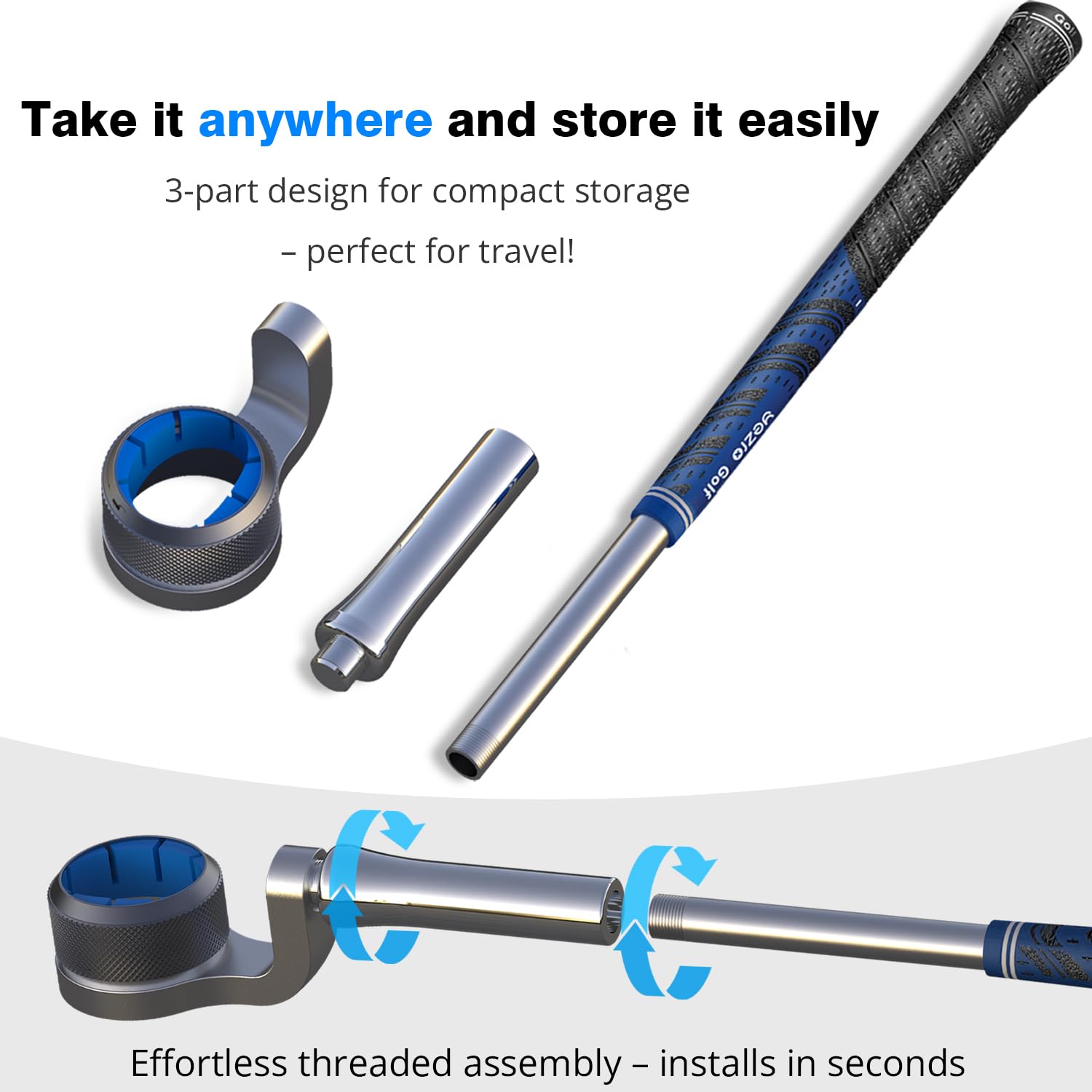 YEZRO Y14 Obciążona nasadka kija golfowego do Meta Quest 3/Quest 3S, 52.1 cm VR akcesoria do kija golfowego + – aluminiowa jednoczęściowa konstrukcja, prawdziwy uchwyt, bez śrub, do prawego kontrolera