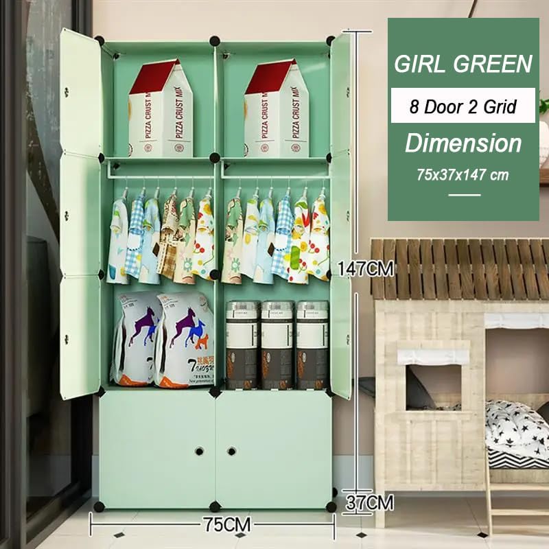 Image of 8 Door Plastic Soft Sheet Wardrobe for Kids, Baby Almirah for Clothes, Baby Storage Organizer, Cupboard for Clothes, Kids Wardrobe for Clothes /Toys /Books (Green-Y3)