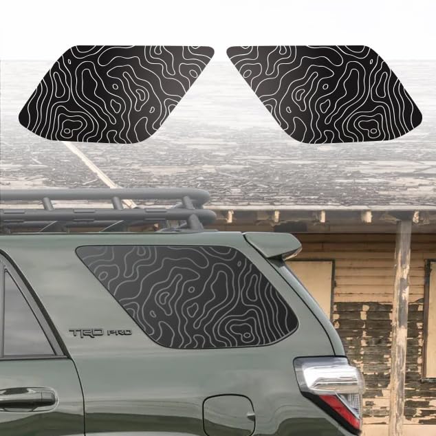 Topographic Map Decal Sticker Rear Side Windows fit 2012-2023 4runner Precut Map Stripe Quarter Real Side Windows Decals - Set of (2) Side Window