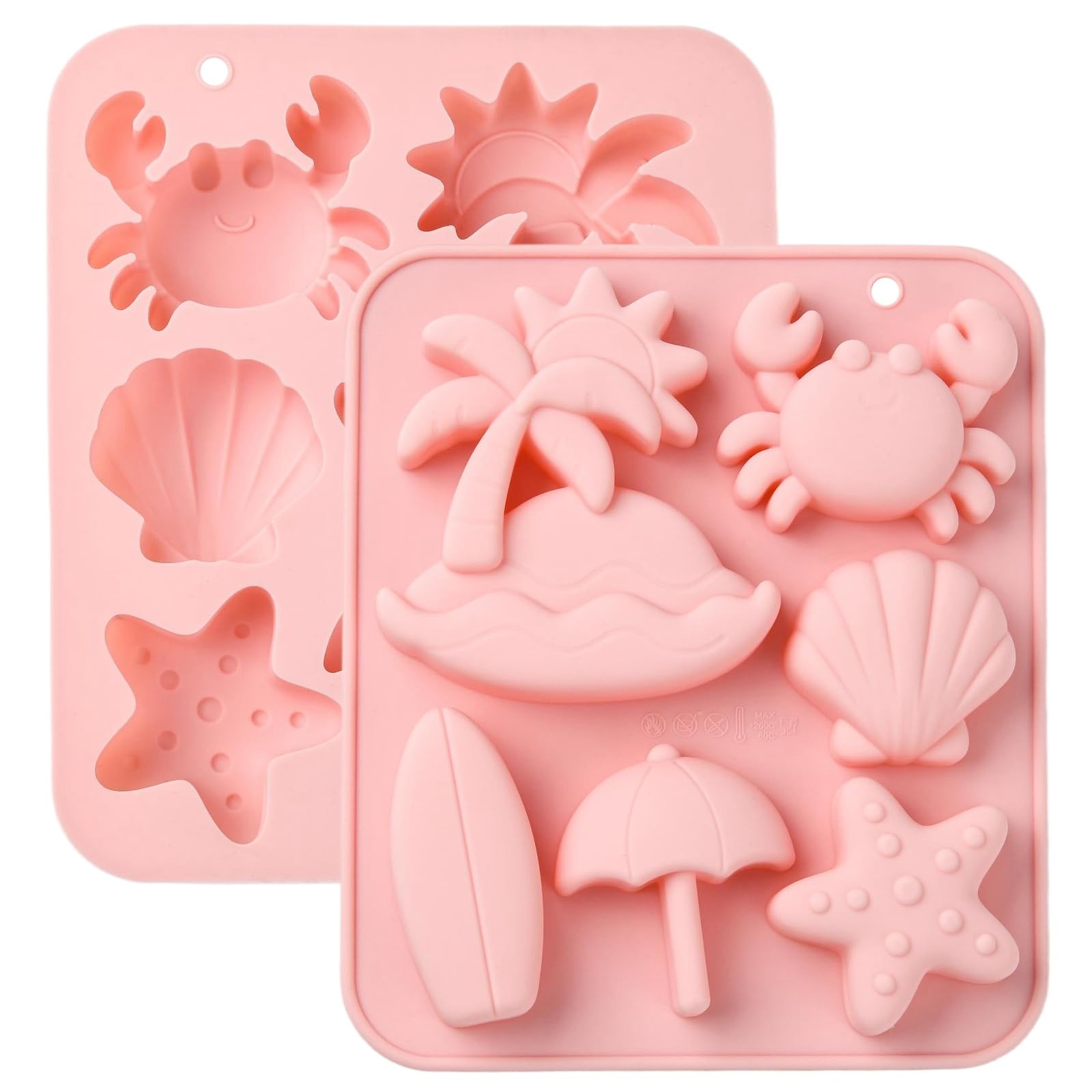 UR URLIFEHALL 2 Pcs Silicone Moulds Beach Theme 6 Cavity Sea Animal Chocolate Moulds for Cake Decoration Jelly Ice Cube Pet Treats Crafts