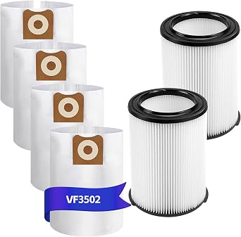 ATXKXE VF4000 General Standard Replacement Filter for 72947 Wet Dry 5 to 20 Gal,2 Pack VF4000 Filters + 4 Pack VF3502 Bags