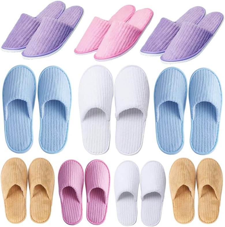 6/10/12 pairs Spa Slippers for Guests, Washable Reusable Disposable Slippers for Women Men, Jacquard Fleece Closed-Toe Design for Hotel, Bathroom, Bedroom, Wedding, Travel, SPA Bulk Slippers for Guest Use