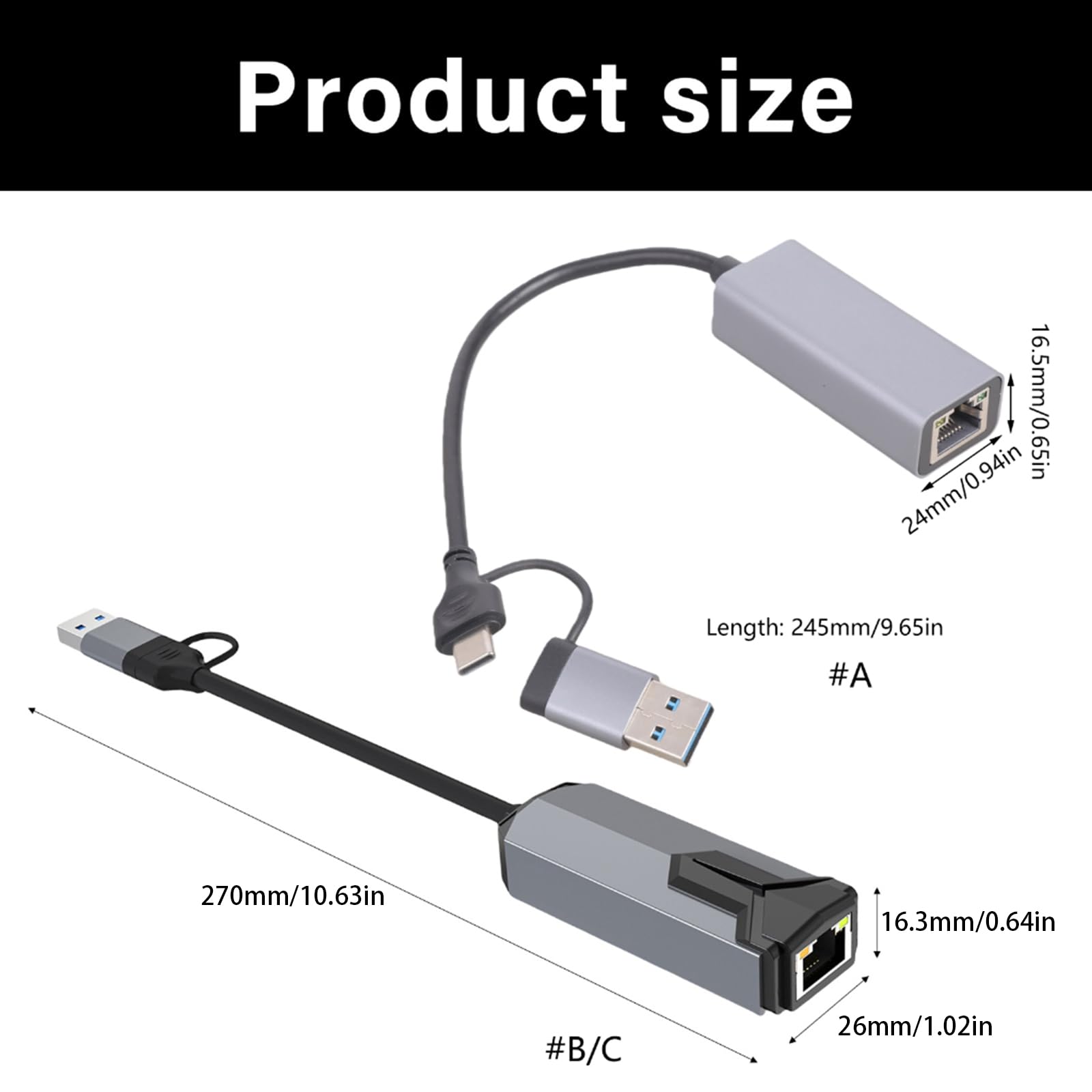 Adaptateurs USB de type C vers RJ45 Ethernet 5/2,5/1 Gbit/s, convertisseurs réseau à vitesse rapide, design en alliage, compatibilité avec plusieurs appareils