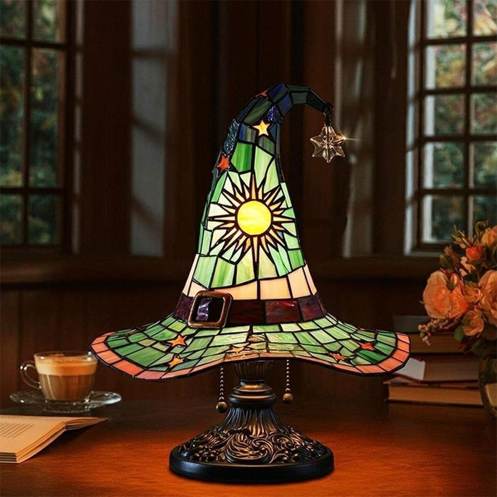Autumn Witch Lamp, Stained Glass Witch Hat Lamp, Autumn Wi-tch Ha