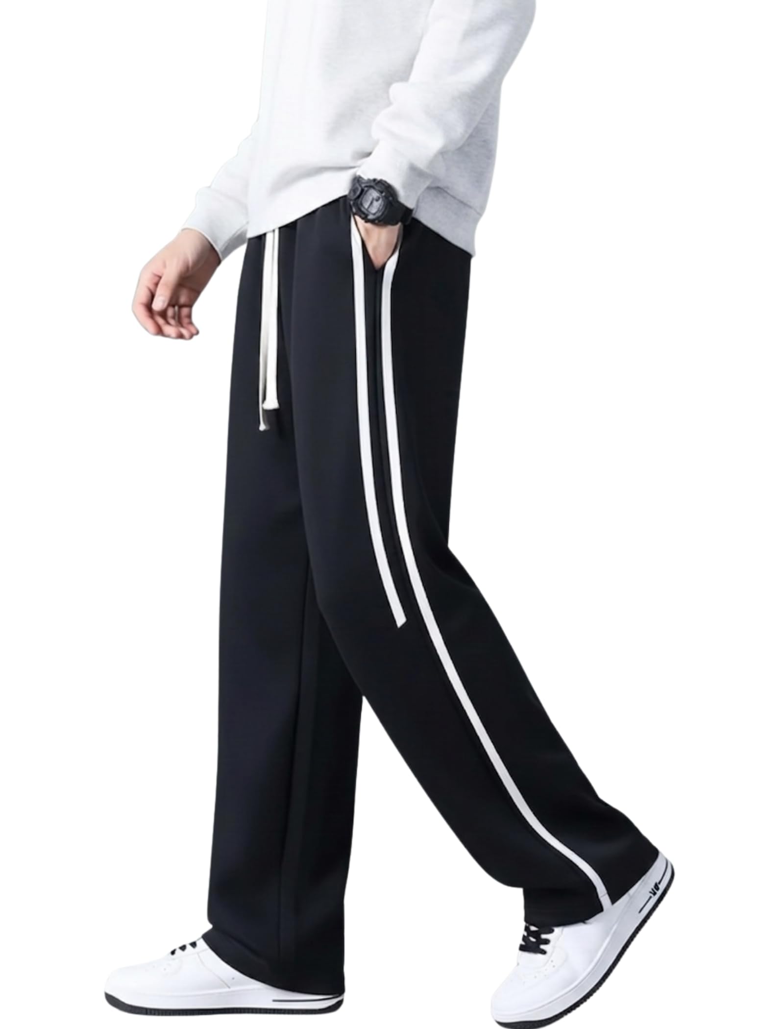 Men's Relaxed Fit Solid Striped Pattern Lycra Blend Straight Trouser Pant with Standard Length and Elastic Band Closure Type | Trouser for Men Regular Fit | Loose Pant for Man-picture-36