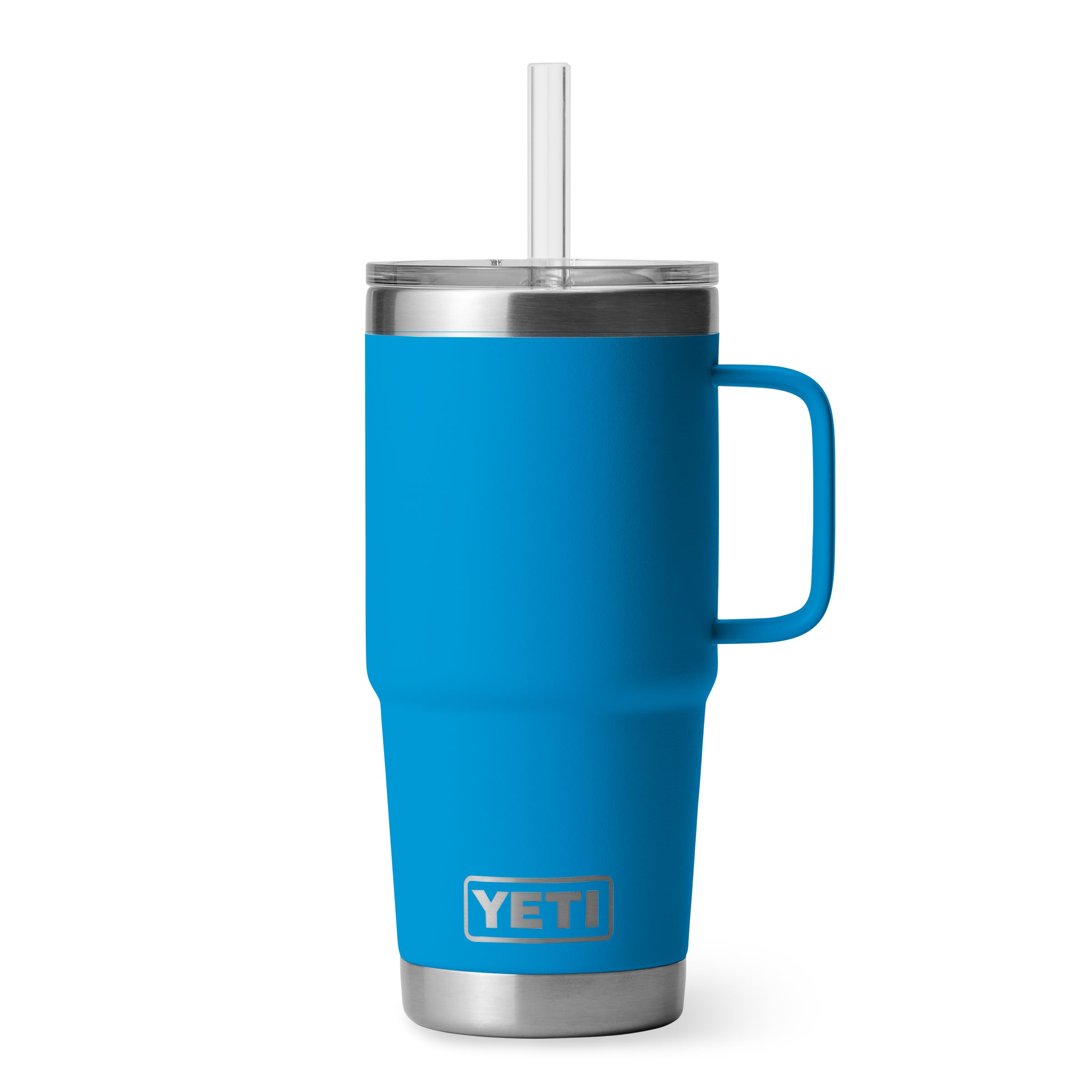 YETI Rambler 25 oz Tumbler with Handle and Straw Lid, Travel Mug Water Tumbler, Vacuum Insulated Cup with Handle, Stainless Steel, Big Wave Blue
