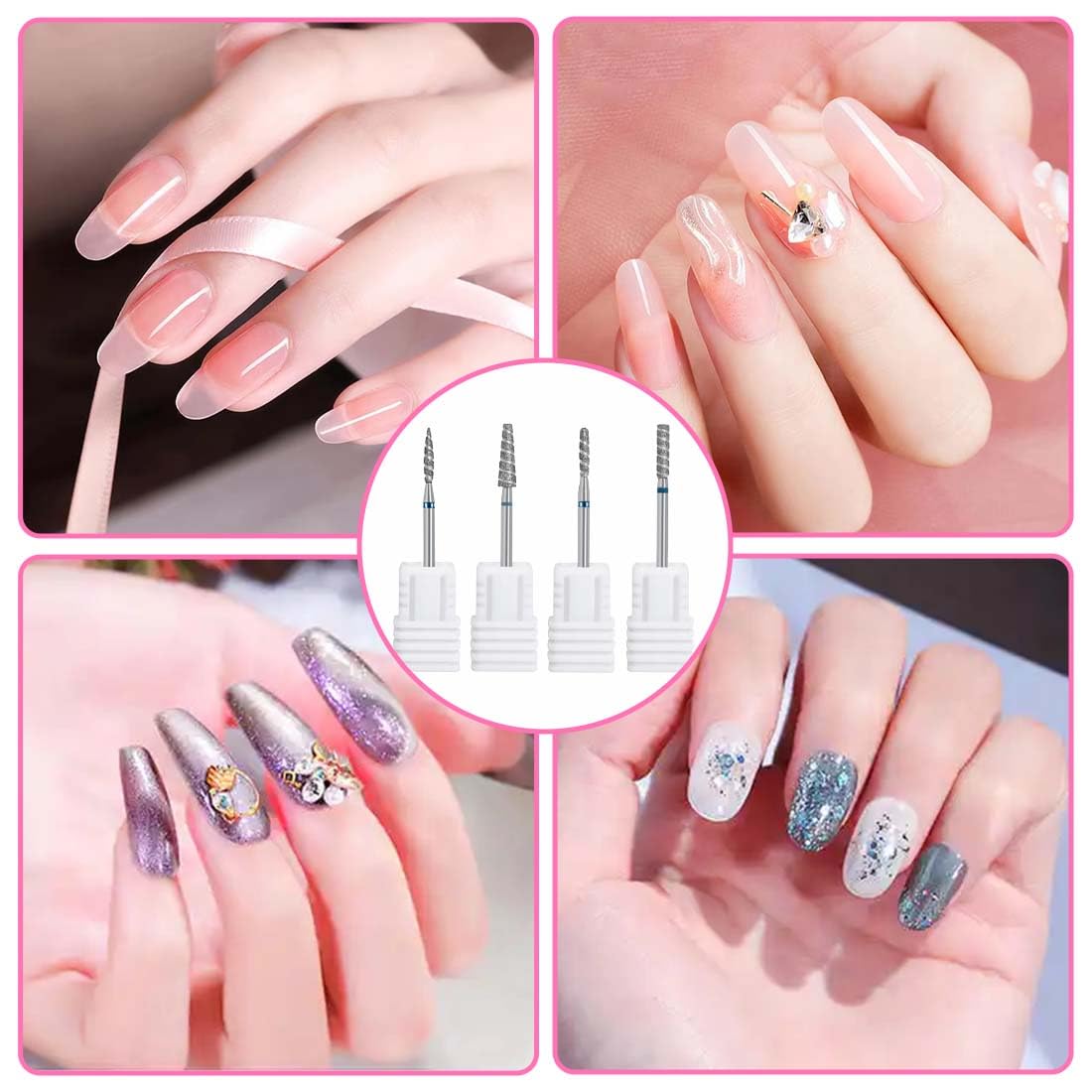 4 Pieces Diamond Cuticle Cutter Bits with Spiral Grooves 3/32 Inch Nail Cutter Tip for Nail Preparation Remueve Cutículas y Piel Muerta Fina