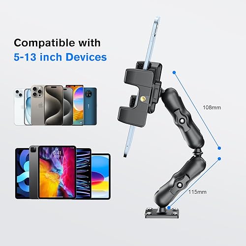 Miniatura 7 de OHLPRO Soporte de tableta para camión Base de taladro resistente Soporte para tablet para tablero de automóvil, soporte para iPad Pro Samsung