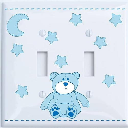 Placa de interruptor de luz de oso de peluche azul con luna azul y estrellas  oso de peluche decoración de guardería (palanca doble) disponible en Yaxa Costa Rica