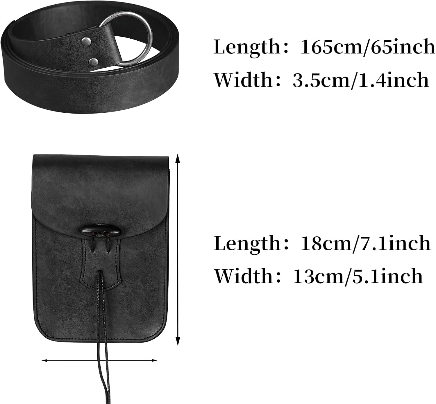 HiiFeuer Medieval Faux Leather Belt Bag, Vintage Renaissance Belt Pouch Fanny Pack Purse, Waist Bag Cosplay for Ren Faire (Black A) - Image 6