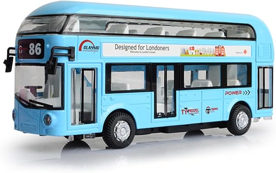 London Double Decker Bus Routemaster City Tourist Closed Top Diecast Openable Doors, 1/50 Scale Double Decker Bus Model Blue