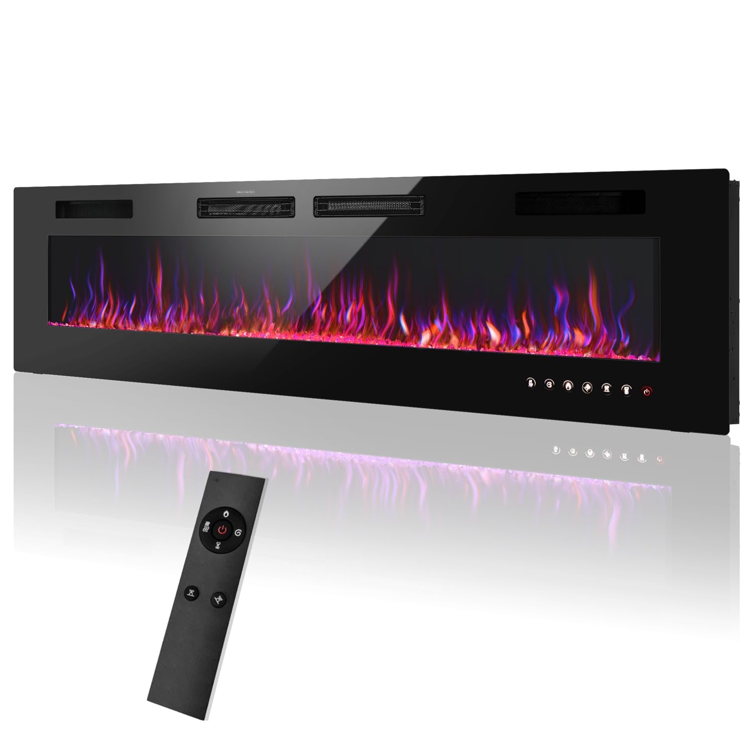 MFSTUDIO 72 inches Electric Fireplace with Remote Control & Touch Screen, Recessed and Wall Mounted Fireplace Heater, Linear Fireplace Insert with 12 Colors Adjustable Flame Color, Timer, 750w/1500w