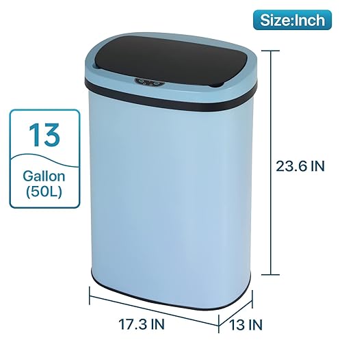 Miniatura 7 de Basurero automático de 13 galones con tapa, acero inoxidable, gran capacidad, sin contacto, con sensor de movimiento, 50 L, cubo de basura