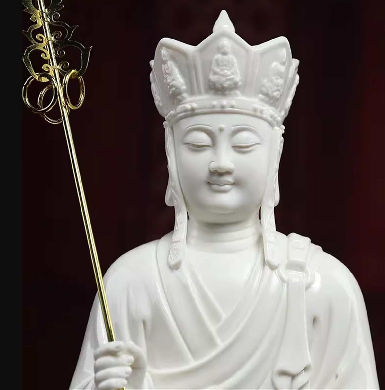 Estatuilla Buda Estatua De Buda Cerámica Sentado Ksitigarbha Bodhisattva para La Decoración Oficina Sala Estar del Hogar Estatuas Decorativas(White,14in)