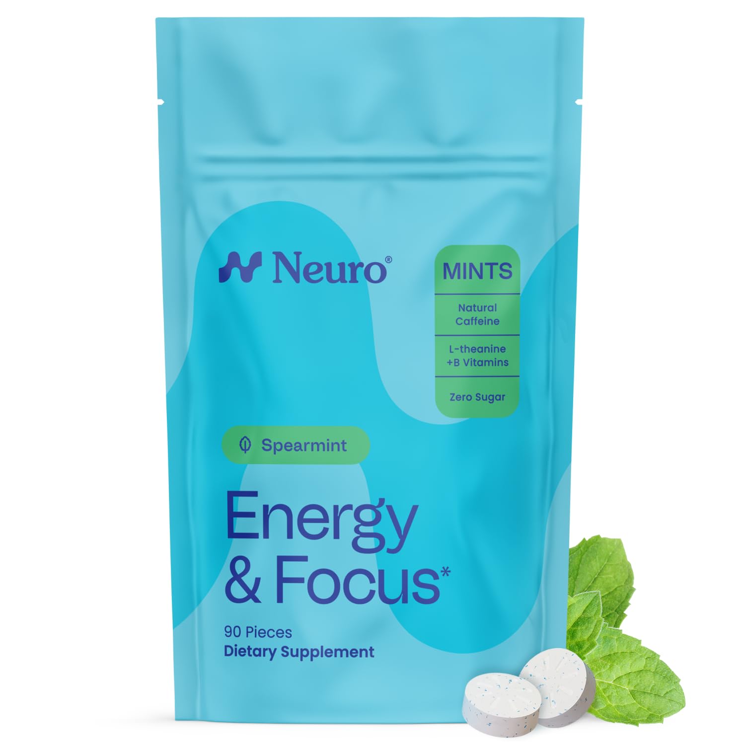 - Neuro Energy & Focus Mints - Sugar Free Breath Mints with 40mg Natural Caffeine, B Vitamins & L-Theanine - Vegan Brain Supplement for Exercise, Study & Daily Focus - Spearmint, 90 ct