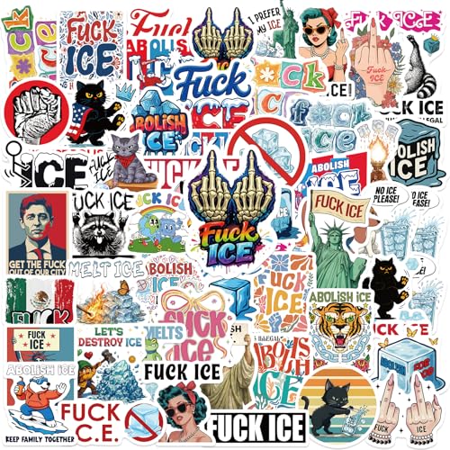55Pcs Abolish ICE Stickers - Fuck ICE Stickers FDT No Human is Illegal Chinga La Migra Vinyl Protest Resist Self-Adhesive Decals - Easy Stick Removeable for Scarpbook Window Tumblers Bumper