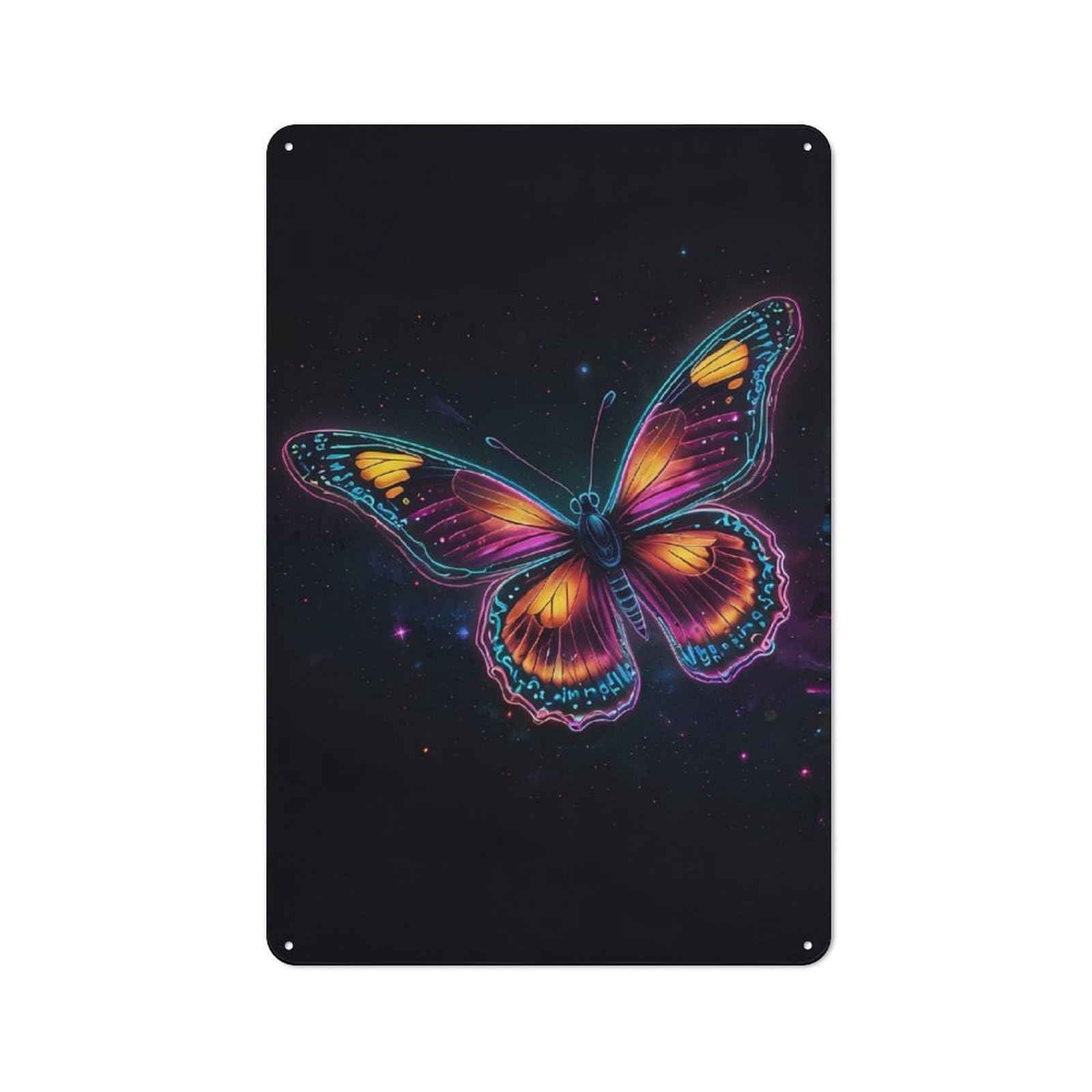 Junmoney Style-10 30X20cm Retro Tin Sign With Neon Butterfly In Space For Lounge Or Reading Corner, A Decorative Metal Sign For Lounges And Reading Corners
