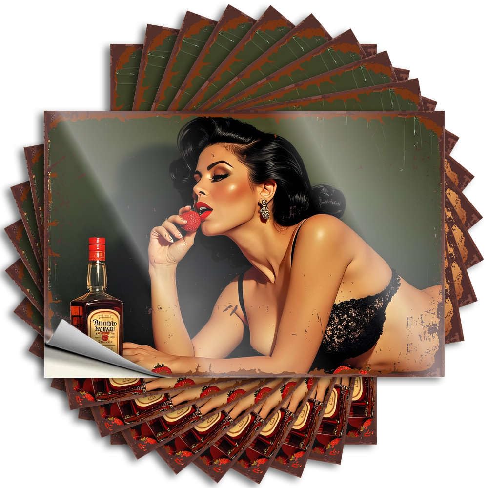 Van, Funny Sticker Funny Laptop Quote Stickers, Motivational No Residue Decals for Luggage | Fishing Party Favor Custom Woman in Lingerie with A Bottle of Liquor(12X18CM)