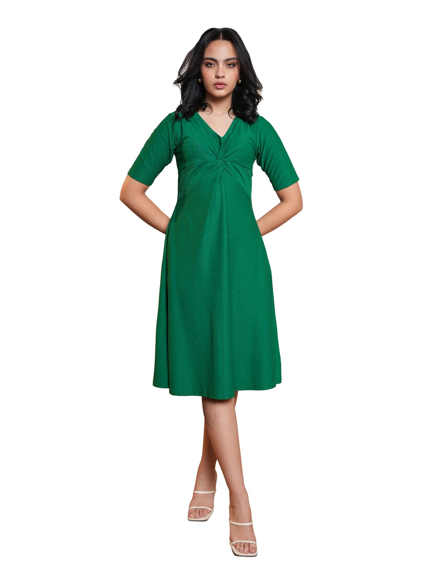 Purvaja Womens A-Line Midi Length Dress (Nisi-044-Forest_Green_Small)