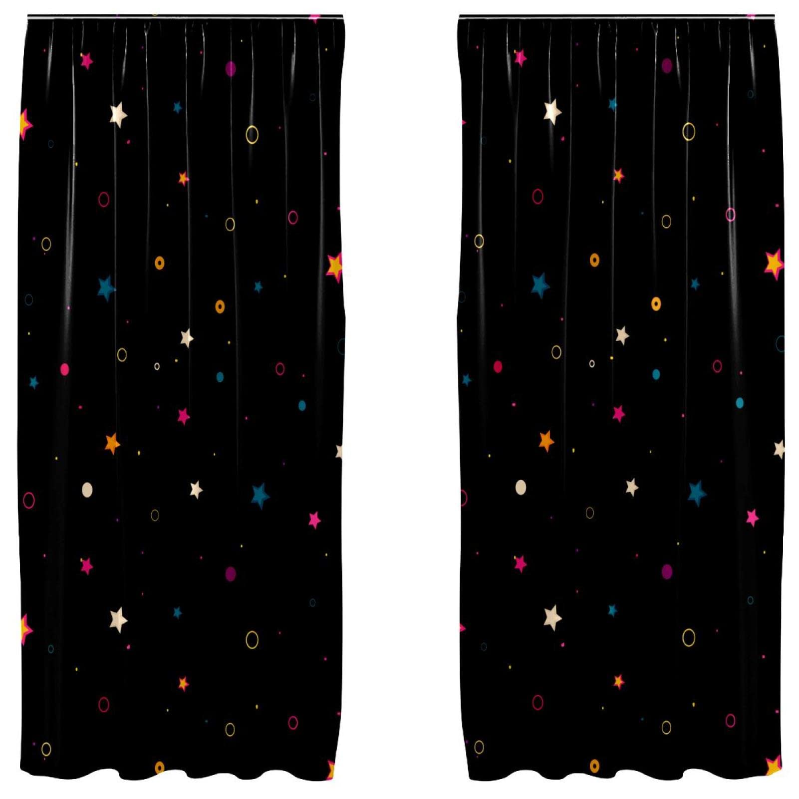 Cortinas de estrellas coloridas fondo negro para ventanas salón