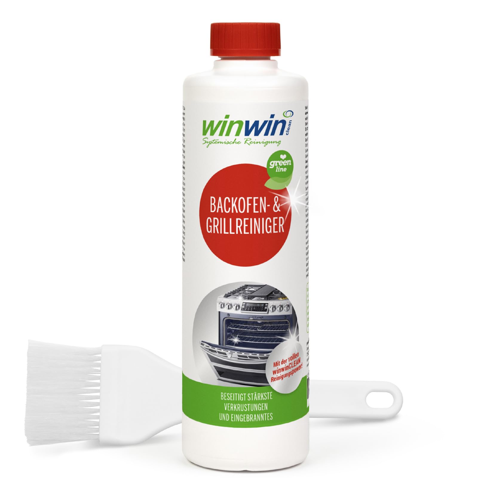 winwinCLEAN® GREEN LINE Nettoyant Four & Barbecue [Testé par Stiftung Warentest] | Décap Four Puissant & Dégraissant Professionnel | Four, Barbecue Gaz, Plaque Vitro I 0,5L Original I Acec Pinceau