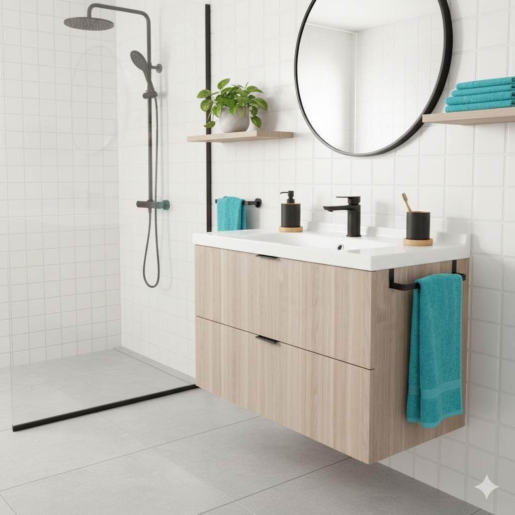 IMEX - Toallero Negro para Baño sin Taladro | Toallero Adhesivo para Mueble de Baño en Acero Inoxidable S.304 | Resistente a Humedad y Corrosión | Doble Sistema de Fijación (Atornillado o Pegado)