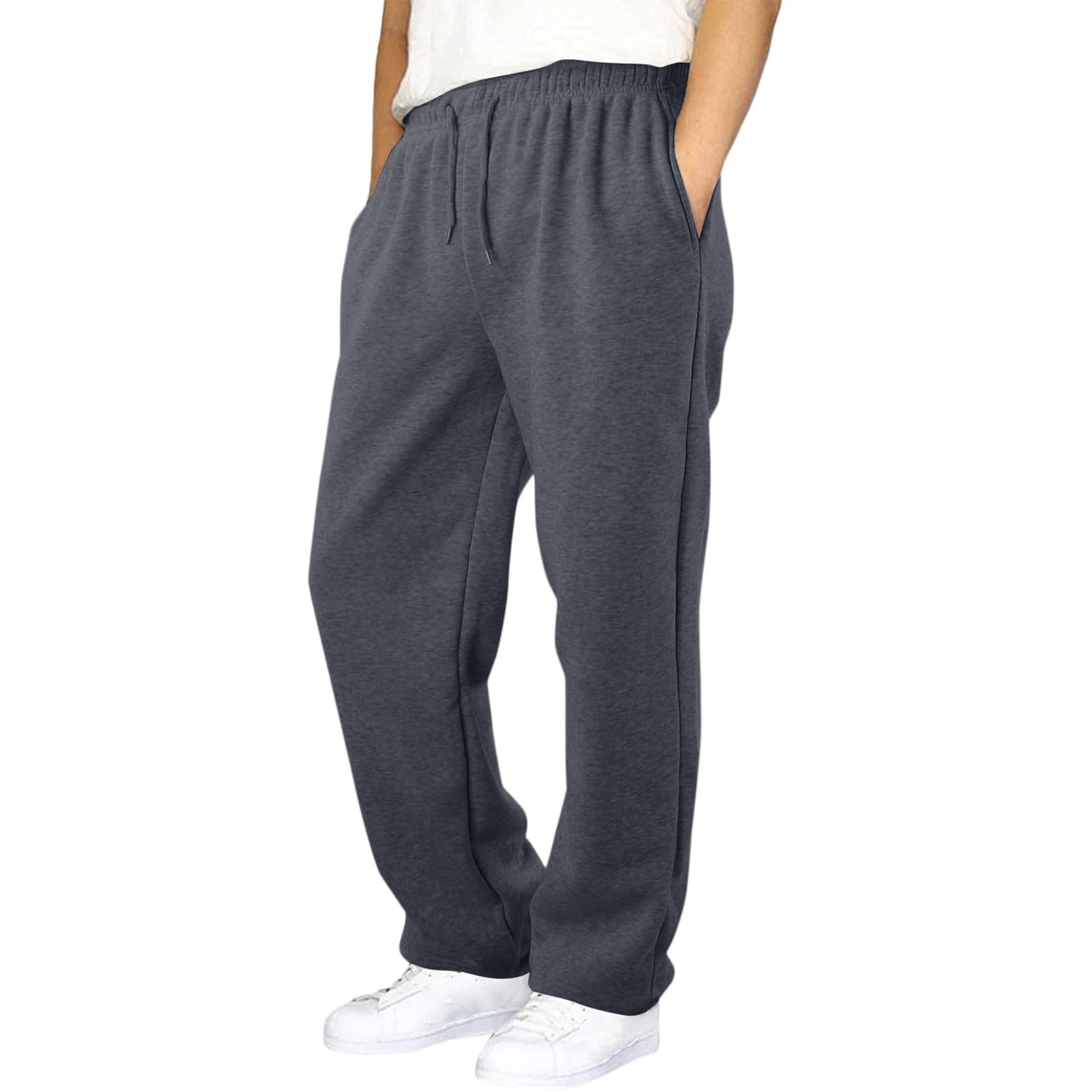 FlekmanArt Mens Sweatpants Baggy Straight Leg Casual Pants Elastic Waist Athletic Joggers Solid Color Sweatpants with Pockets