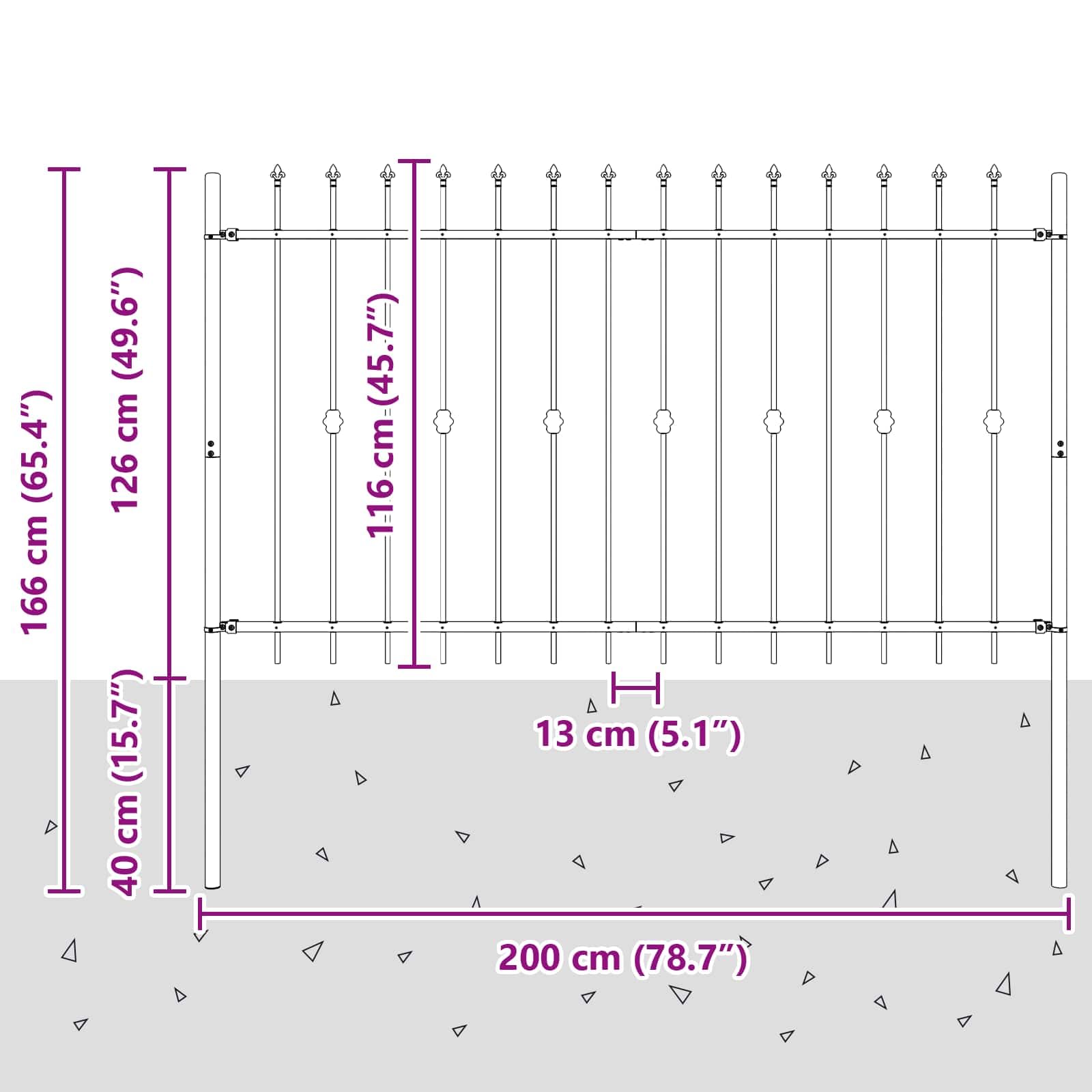 Spießzaun Asten Schwarz aus pulverbeschichtetem Stahl 200 x 166 cm mit Speerspitze Zaunelement für Gartenzaun Sichtschutz und Sicherheit im Außenbereich Terrasse und Vorgarten