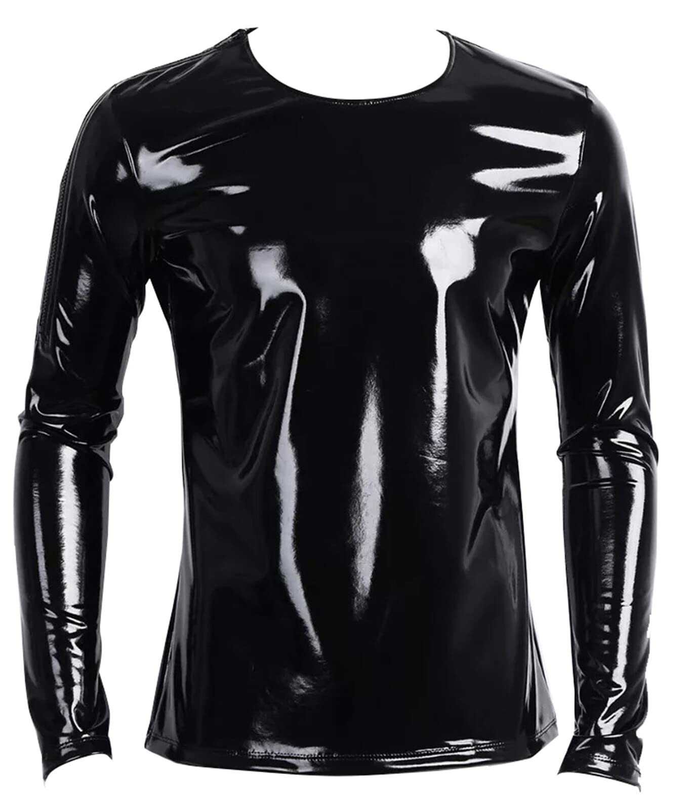 Panegy Men's Liquid Shiny Leather Shirt Jacket Slim Fit Wetlook Party Nightout Club 70s/80s Disco Blouse Tshirt