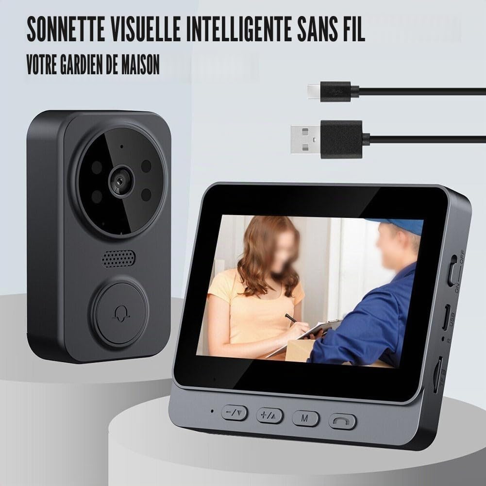 Zilimontt Sonnette vidéo intelligente avec écran IPS de 4,3 pouces, caméra de sécurité sans fil, interphone audio bidirectionnel, vision, détection de mouvement, support d'enregistrement sur carte
