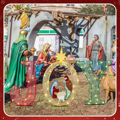 Tuanse ER-TUANSE-1709 3 Pcs 35 Inch Joy Christmas Nativity Decoration, Lighted Outdoor Nativity Scene Christmas Decorations Joy Nativity Yard Sign Decoration thumb #3