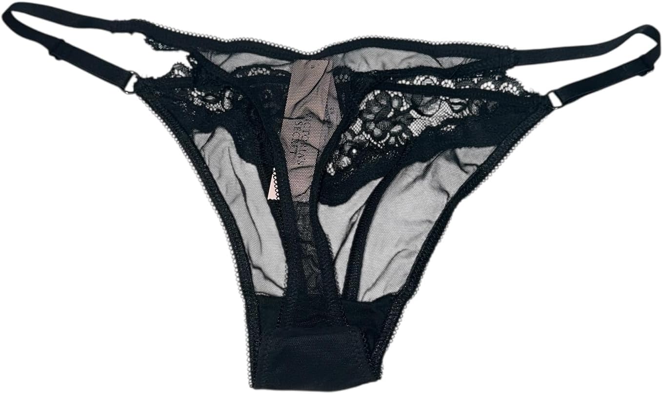 Victoria's Secret Rhinestone Sheer Shine Rose Adjustable String Thong Panty Color Black New - Image 4