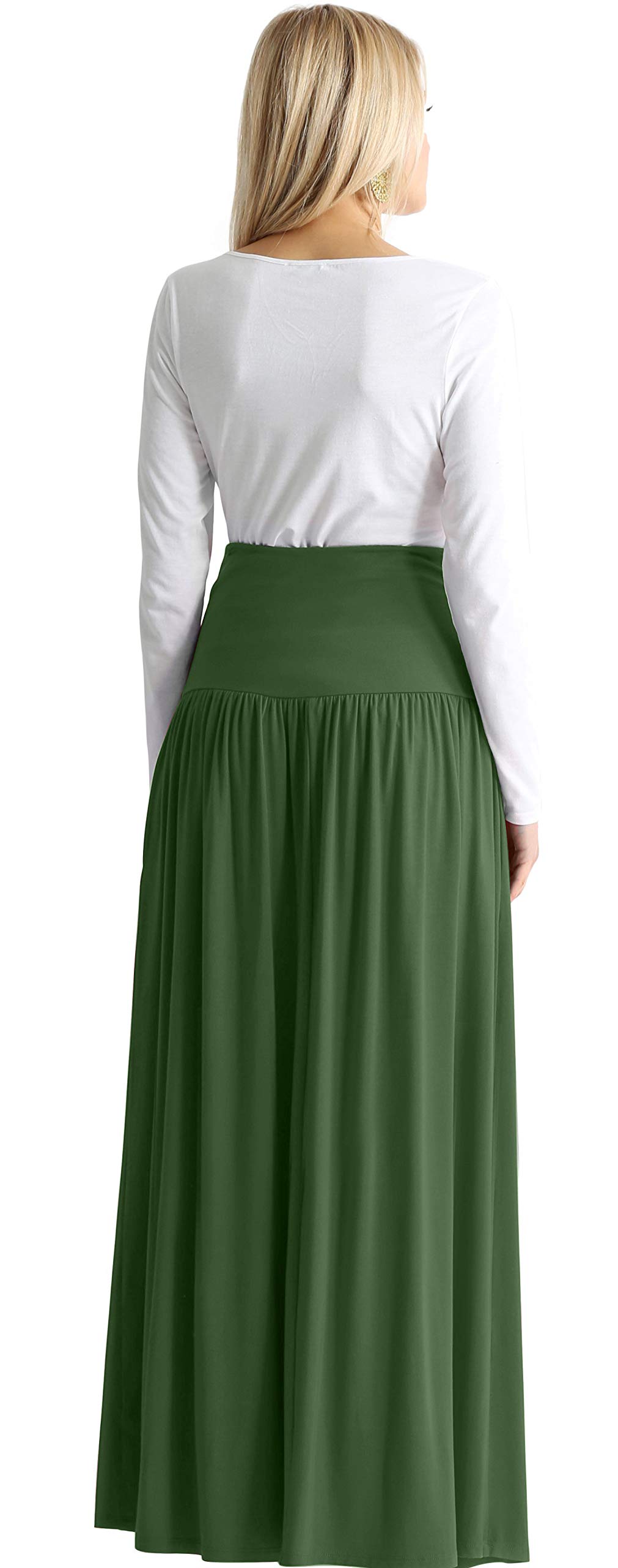 Maxi gonna lunga da donna con tasche, taglie forti - Verde - 54 IT/56 IT/4XL