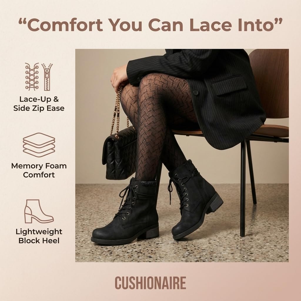 CUSHIONAIRE Women's Rena Lace up boot +Memory Foam