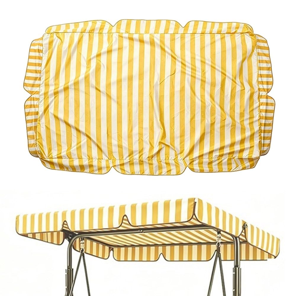 RTVGNSZSJL Stripe Porch Swing Canopy Replacement 64"×45" 77"×49" Outdoor Swing Canopy Universal Patio Swing Replacement Top Cover For Yard Deck Backyard(Yellow,75x52in-190x132cm)