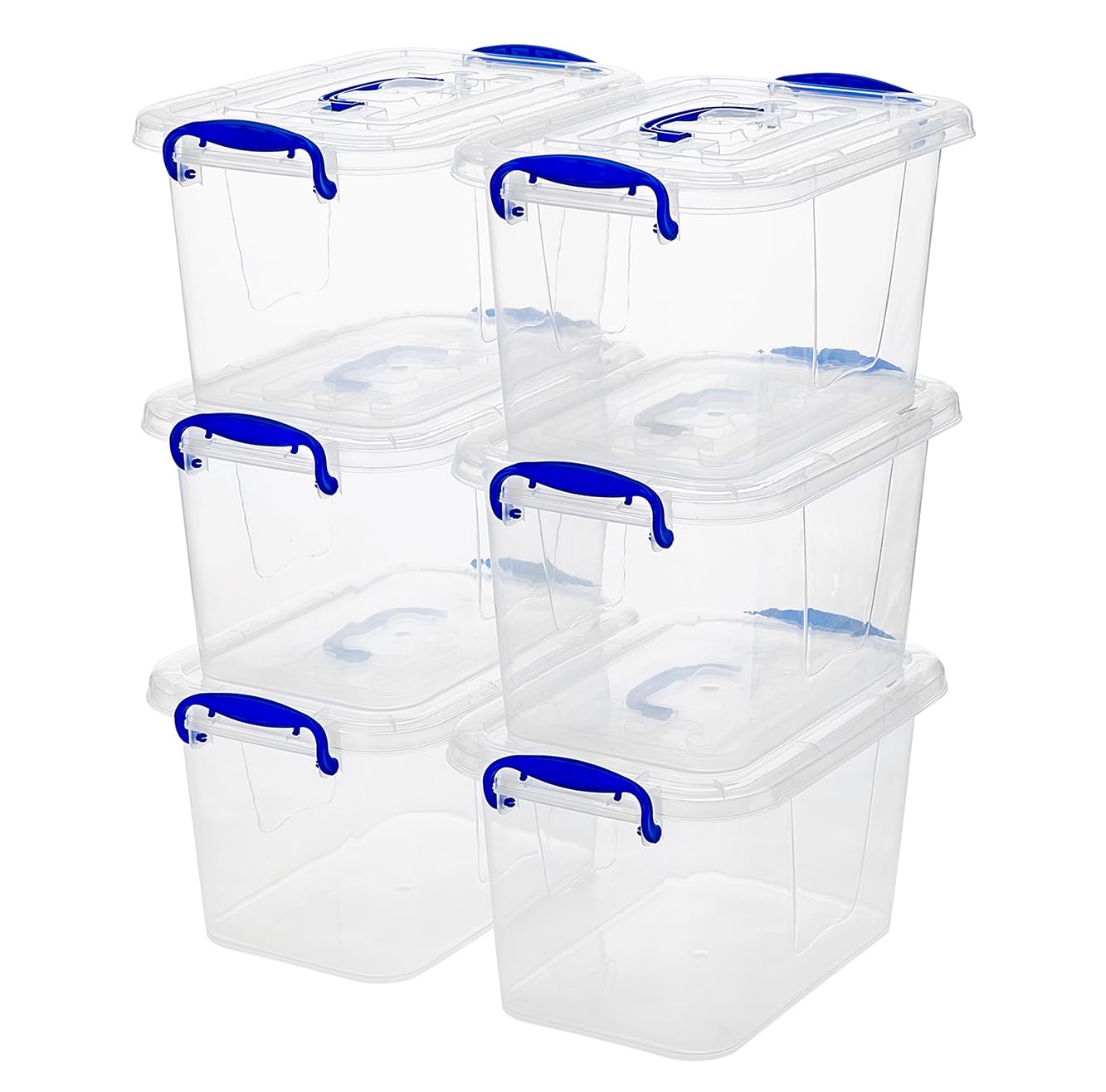 Paquete de 6 Cajas Almacenaje, Cubos de Plástico Transparente con Tapa, Caja Organizadora Apilable con Mango de Cierre, 6.5L/7 Cuartos