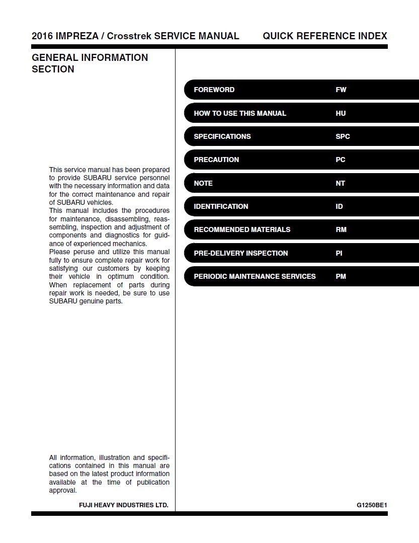 General Information Section Table of Contents