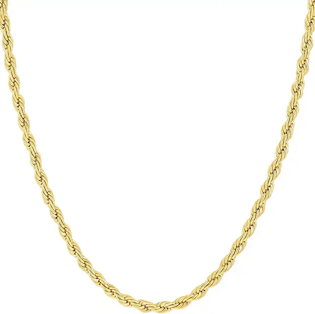14K Gold 2mm Diamond Cut Rope Chain Necklace for Men & Women