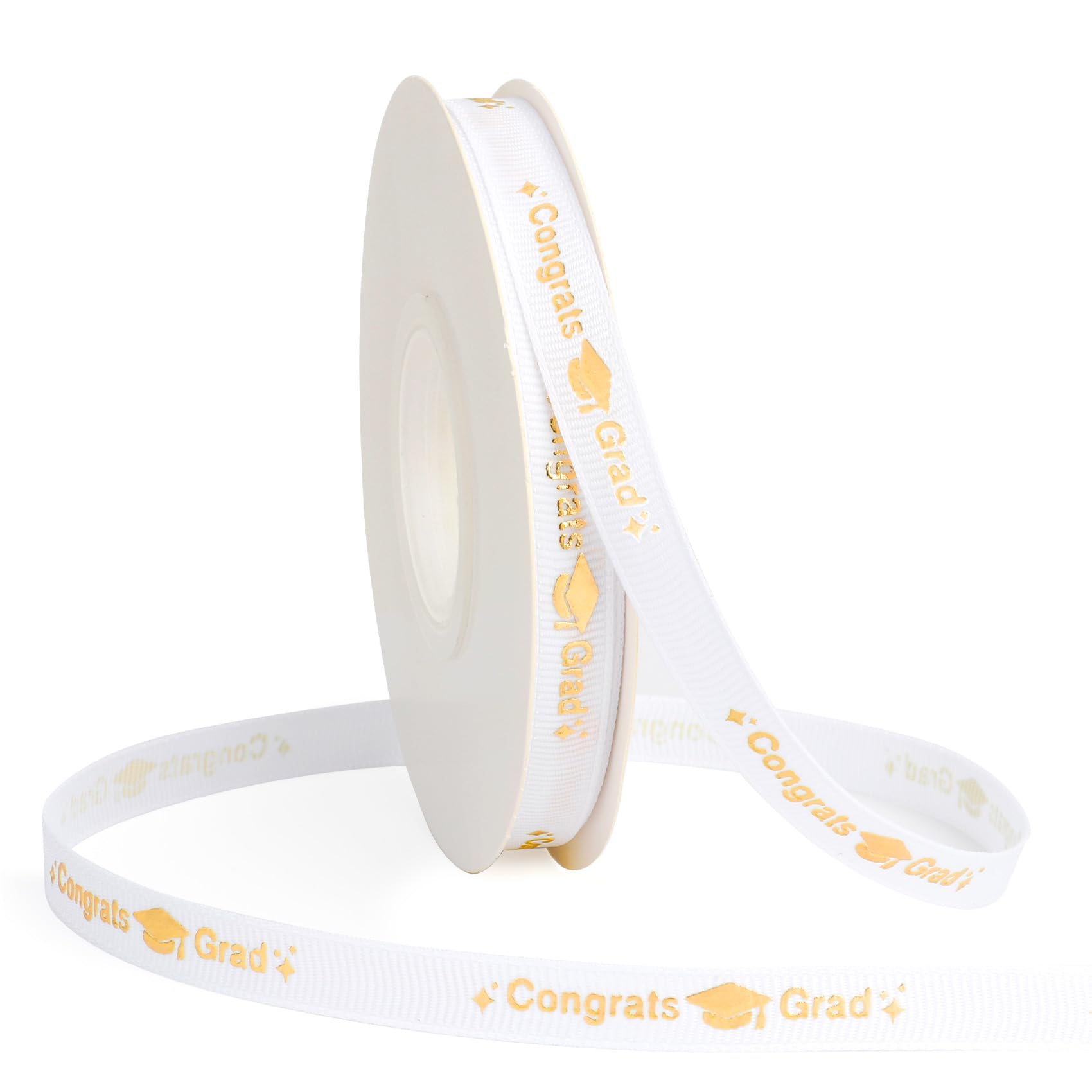 Graduation Ribbon Congrats Grad White Ribbon 3/8 Inch 25 Yards Class of 2025 Grosgrain Ribbons for Gift Wrapping Graduation Ribbons for Flower Bouquet
