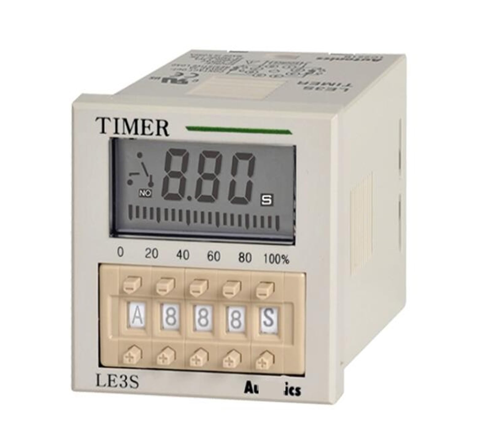 Temporizador LE3S, Digital, 1/16 DIN, 10 Modos, Rango múltiple, Salida SPDT, 24-240 V CA/CC (se Requiere Toma)