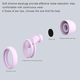 Jayine Ear Plugs for Noise Reduction, Reusable Concert Earplugs Hearing Protection, Soft Silicone Ear Plugs for Sleeping, Focus, Noise Sensitivity - Ear Tips in XS/S/M/L - Purple