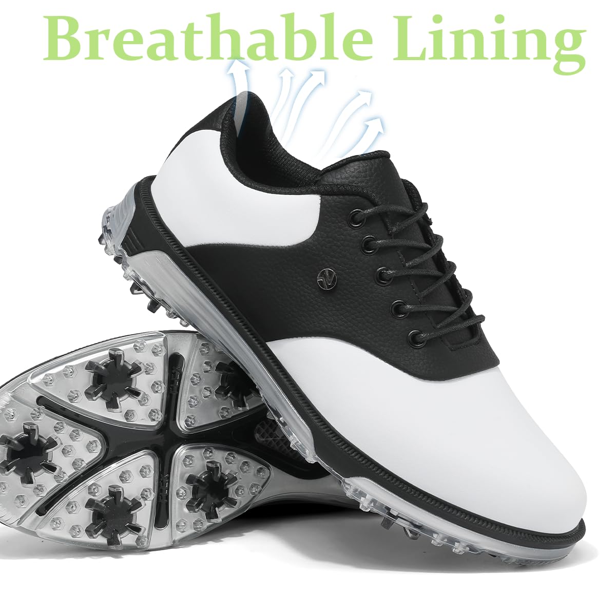 ULTIANT Golfschuhe Herren wasserdichte Feste Spikes mit TPU-Schutz rutschfest für Golfplatz Freizeit