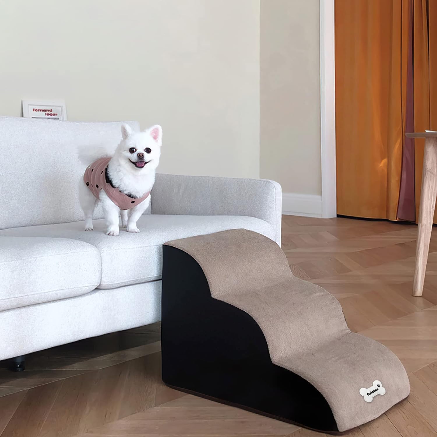 Galatée Pet Stairs, Removable and Washable Pet Ramp, High Density Foam Dog Steps 3 Levels Pet Climbing Ladder (Grey) 8