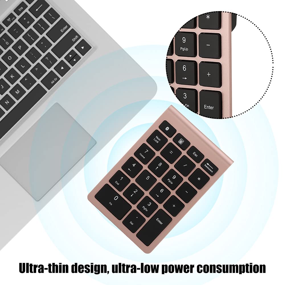 Goshyda Pavé Numérique 22 Touches, Mini Clavier sans Fil Bluetooth, Mini Pavé Numérique Portable de Comptabilité Financière, pour Ordinateur de Bureau, PC(Or Rose)